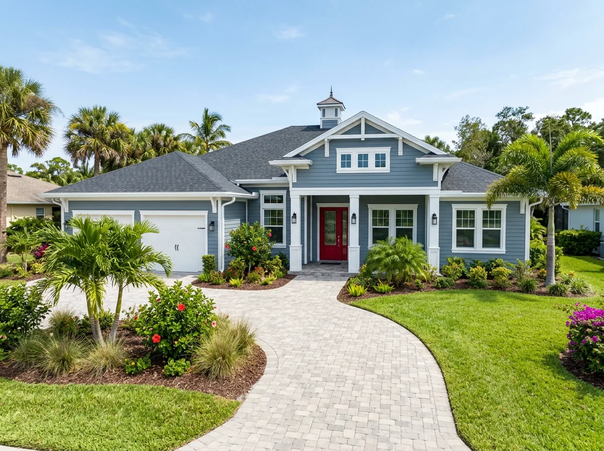 Freshly painted Florida home exterior with clean landscaping